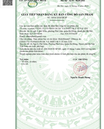 Giấy công bố sản phẩm Midu MenaQ7 180mcg
