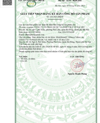 Giấy công bố sản phẩm Midu MenaQ7 360cg