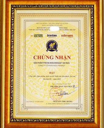 Chứng nhận: Top 100 - Sản phẩm, dịch vụ tốt Nhất cho Gia đình, Trẻ em