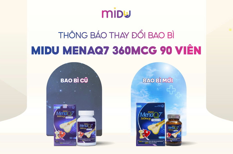 THÔNG BÁO THAY ĐỔI BAO BÌ SẢN PHẨM MIDU MENAQ7 360MCG TALLER (90 VIÊN)